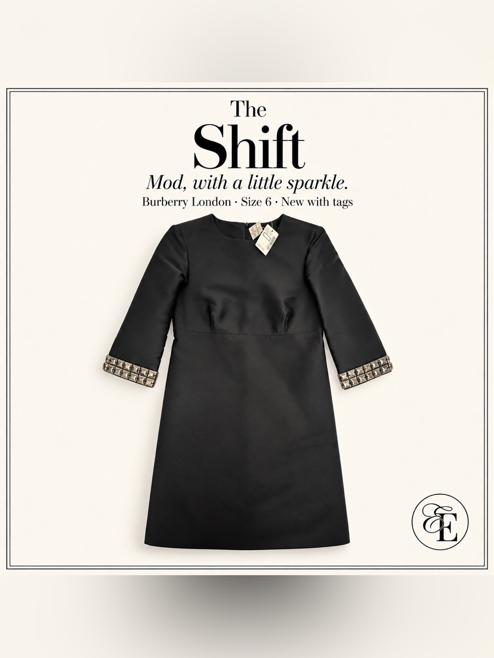 NWT Burberry London Silk Satin Embellished Cuff Shift Cocktail Dress size 6